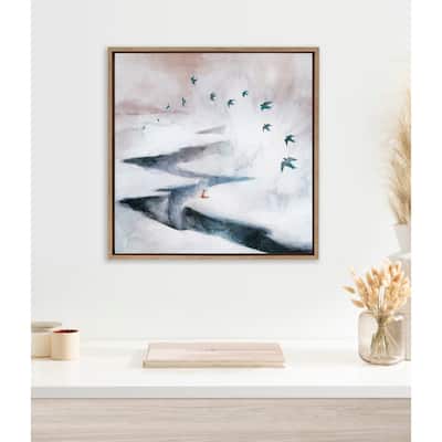 Kate and Laurel Sylvie Snow Day Fox and Birds Framed Canvas by Faryn Hughes