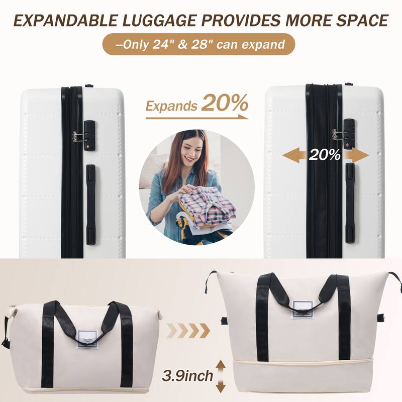 Hardside Luggage Set 5 Piece with Bags, 20IN Half-opening Carry on Luggage with USB Port, 24IN 28IN Luggage with Double Wheels