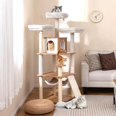 68 Inch Multi-Level Cat Tree Tower with Condo Hammock Perches Ladder and Scratching Posts