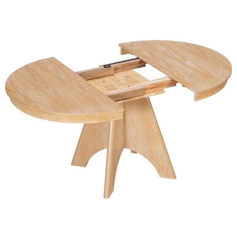 Vintage 5-Piece Extendable Dining Table Set with 4 Upholstered Chairs for Rustic Farmhouse Kitchen Aesthetics