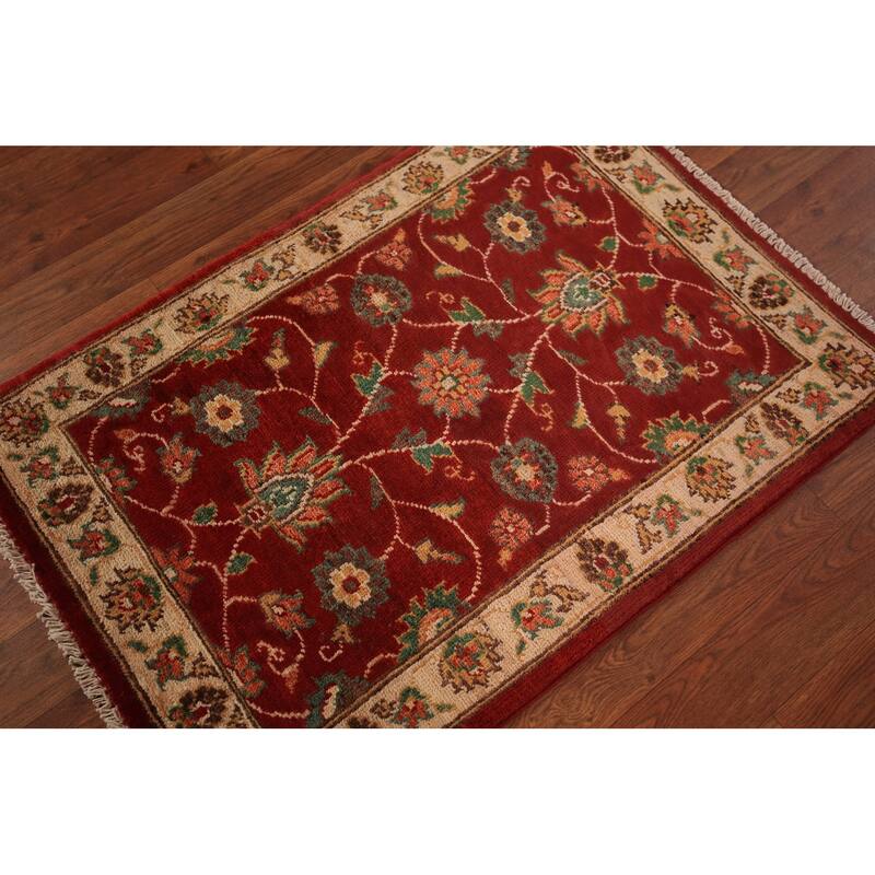 Red Floral Kazak Foyer Rug Hand-Knotted Wool Carpet - 2'0" x 3'0"