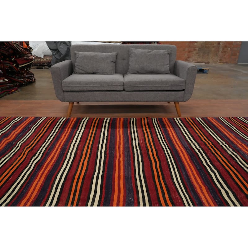 Hand Woven Oriental 100% Wool Carpet Southwestern Geometric Red Kilim Area Rug - 11' 1'' X 5' 2''