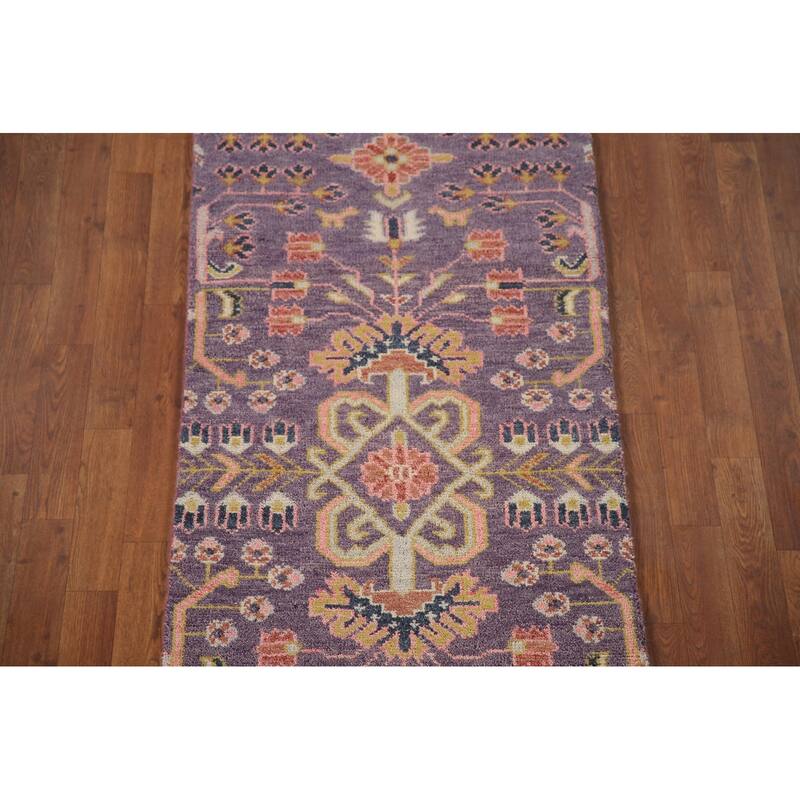 All-Over Purple Kazak Indian Runner Rug Handmade Wool Carpet - 2'6"x 15'10"