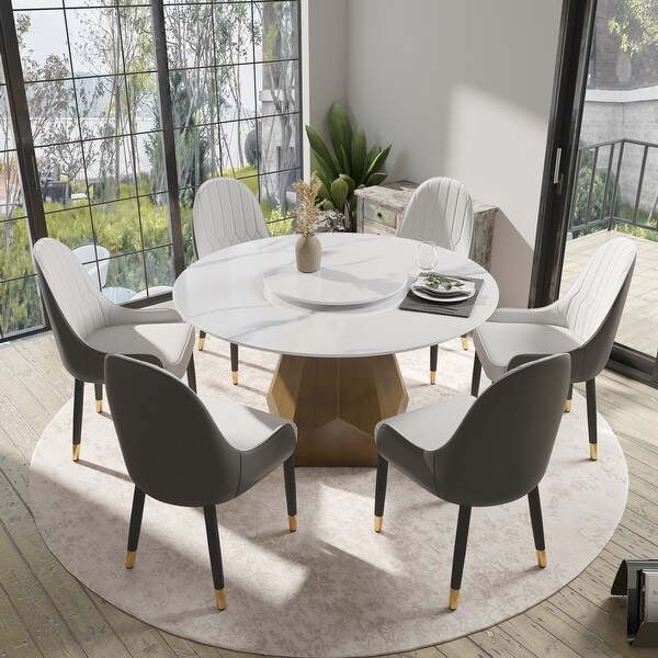 Mid-century Round Dining Table with Sintered Stone Tabletop