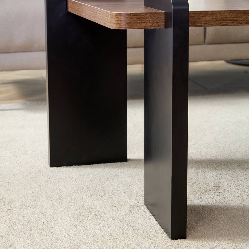 39.3" MDF Modern Coffee Table with Dark Wood Grain and Minimalist Design