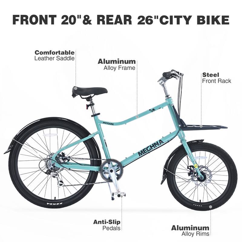 26 Inch City Bike 7 Speed Road Cargo Bicycle w/Dual Disc Brakes, Leisure Cycling Aluminum Alloy Frame for Teens, 16 Years and Up