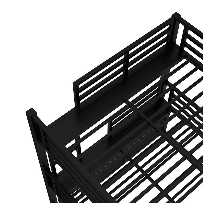 Roomfitters Fullover Full over Queen Metal Triple Bunk Bed with Safety Guardrails, Heavy-Duty Noise-Reduced Frame, Black