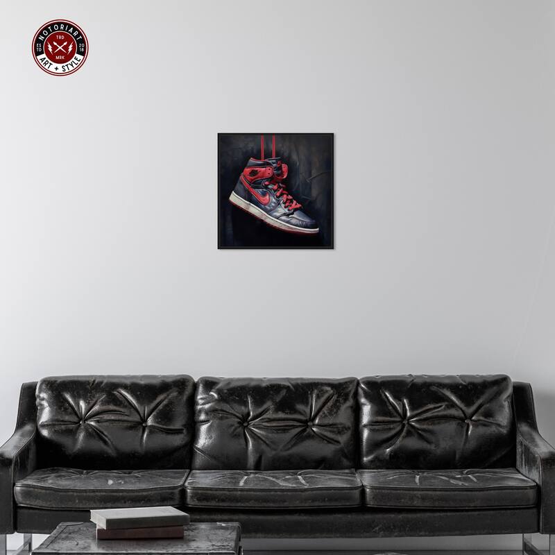 Notoriart Black And Red Hanging Sneaker Framed Sneaker 1 Piece Canvas Wall Art