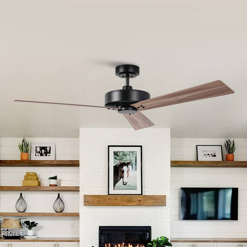 52" Black Modern Ceiling Fan without Light - 52" W x 10.9" H