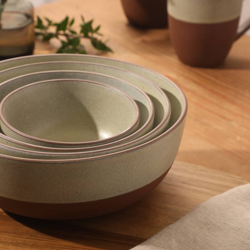 Gibson Elite William Crest 4 Piece Nesting Bowl Set, Stoneware Reactive Glaze, 5", 6.25", 7.5", 9", Prep & Serving Bowls