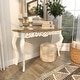 preview thumbnail 8 of 20, White Wood Intricately Carved Scroll Console Table with Brown Wood Top