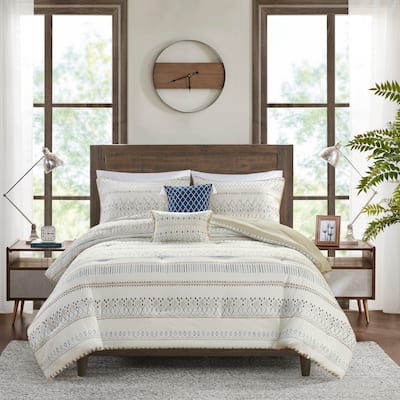 Madison Park Joshua 5 Piece Printed Seersucker Comforter Set with Throw Pillows