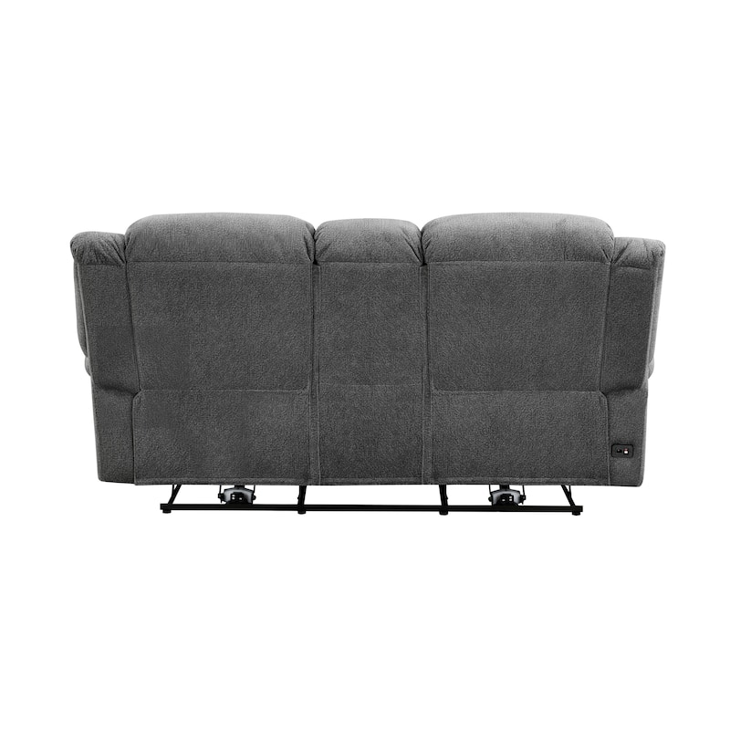 Ben 76 Inch Power Double Recliner Loveseat, Gray Microfiber, Console, Cupholders