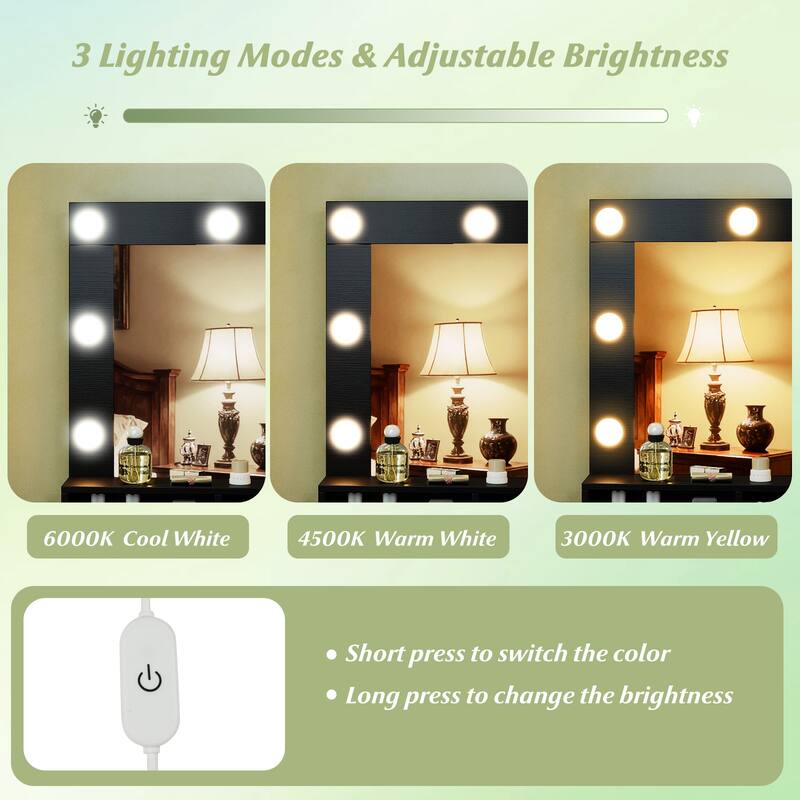 Gymax Vanity Desk Set w/ Mirror & Lights 31.5'' Small Makeup Table for