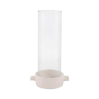 Pottery Glass Pillar and Taper Holder Rustic Base and Hurricane Sleeve - 7" x 5" x 13"