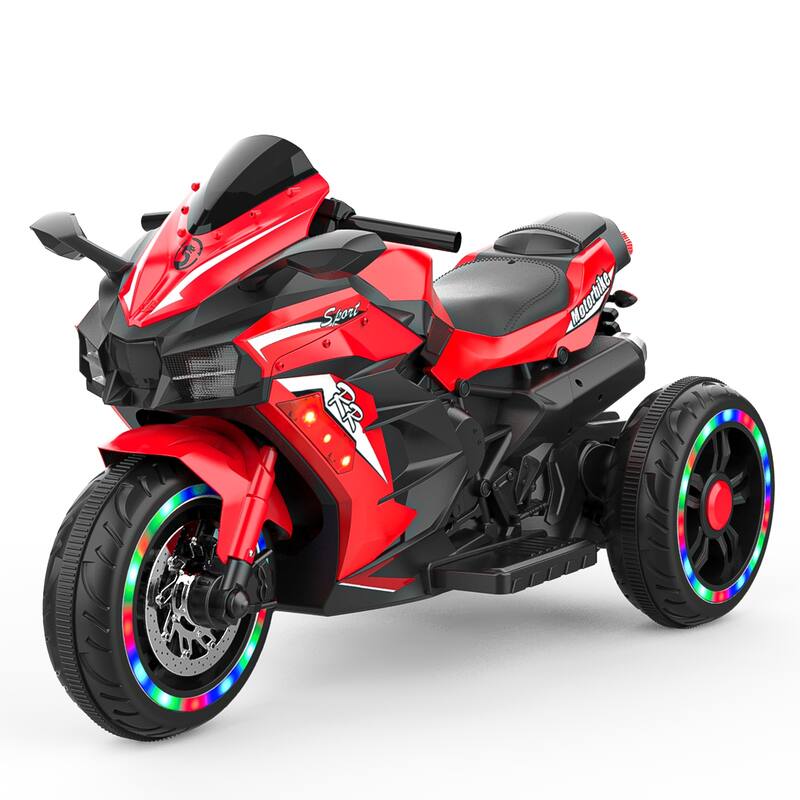 Kids Ride on Toys 12V Electric Motorcycle Toys with 3 Wheels,110lbs Ride On Motorcycle w/Training Wheels,LED Lights,Music-Red - Black+Red