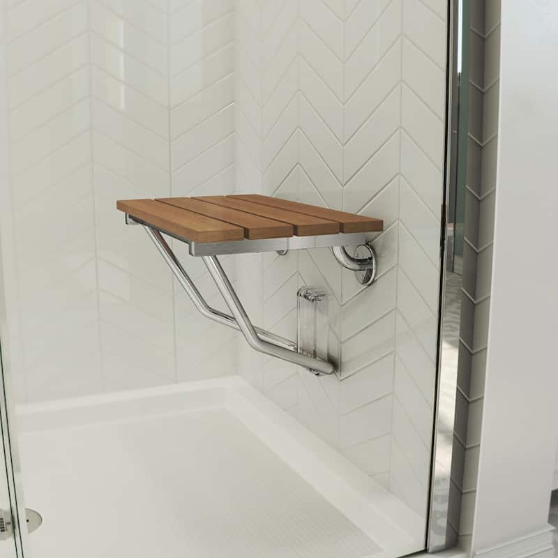 DreamLine Folding Shower Seat, Natural Teak Wood - Brown/Cherry - 12.88" x 15"