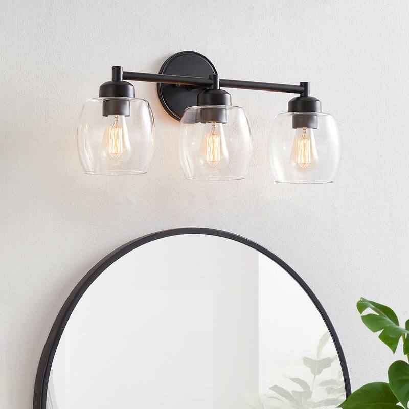 KAWOTI 3-Light Dimmable Bathroom Vanity Light with Glass Shade - Black