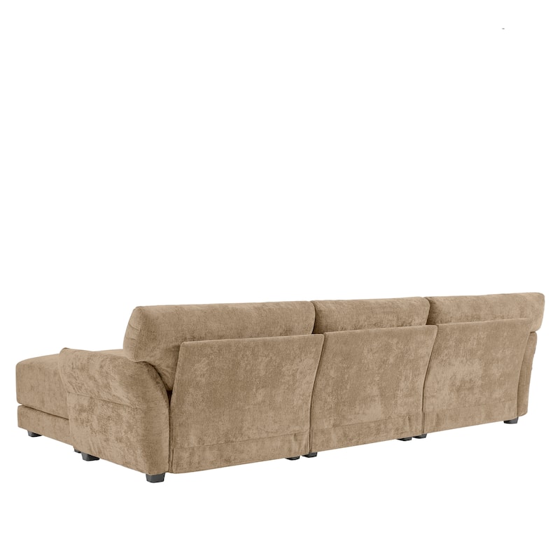 110" Chenille L-Shaped 4-Seater Sectional Sofa with USB/Type-C Charging & Free-Move Ottoman