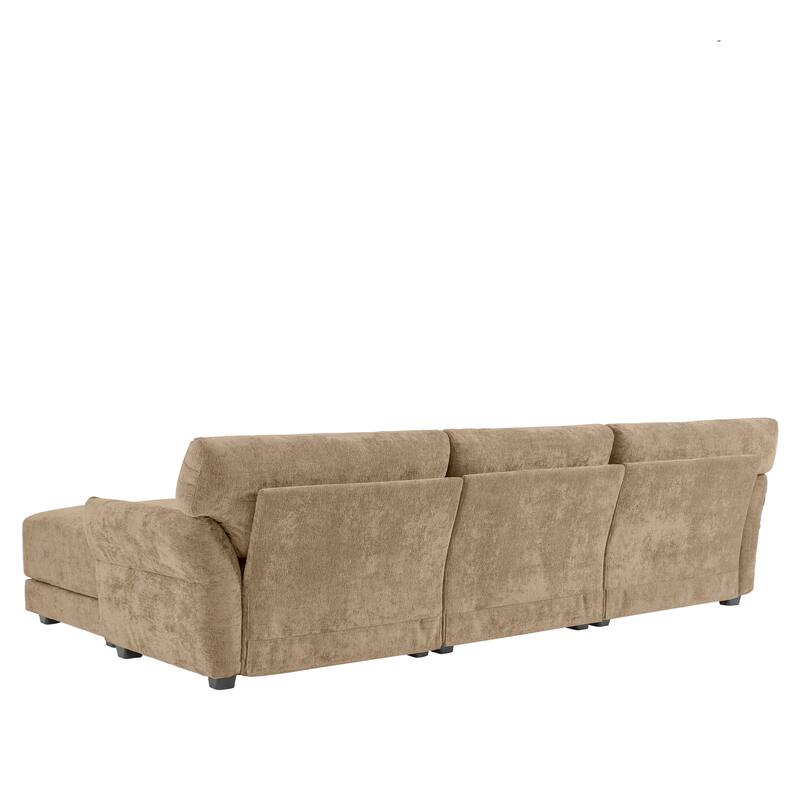L-Shaped Modular Sectional Sofa with Ottoman, High Density Foam 4 Seater Sofa, Chenille Sofa with USB & Type-C Charger Ports