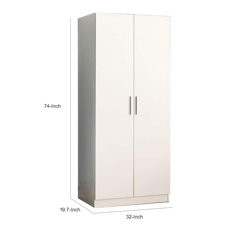 Avy Standing Closet with 2 Hanging Bar and 5 Shelves, Double Door, White