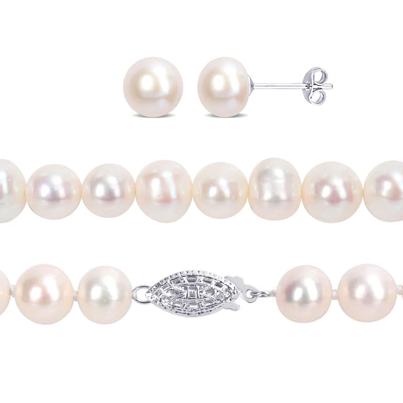 Miadora Cultured Freshwater Pearl Necklace Bracelet and Earrings Jewelry Set