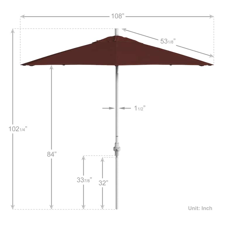 California Umbrella 9' Rd.Crank Lift, Collar Tilt, Aluminum Pole, Fiberglass Rib Patio Umbrella, White Finish, Sunbrella Fabric