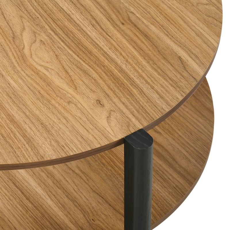 Furniture of America Rovion Round Wood Coffee Table with Open Bottom Shelf