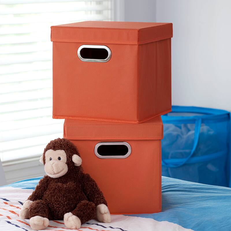 Household Essentials Storage Cubes with Lid and Grommet Handles, Set of 2