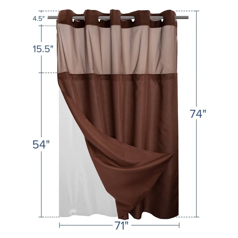 No Hook Slub Linen Texture Shower Curtain with PEVA Snap-in Liner