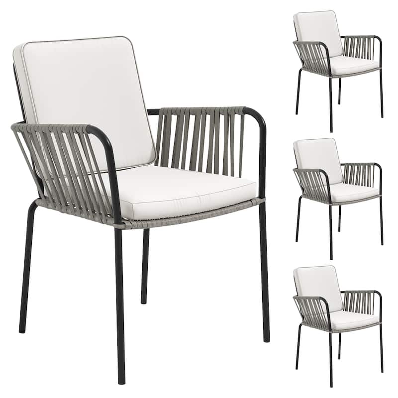 Moasis Outdoor Dining Chairs (Set of 2) All-Weather Rope & Rattan Woven Chairs with Cushion