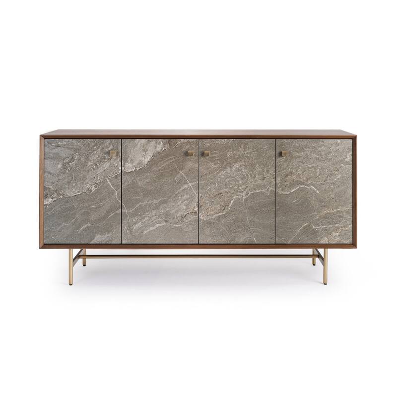 Studio London Celeste Walnut Sideboard with Ceramic Stone Doors Brass Metal Base - Walnut