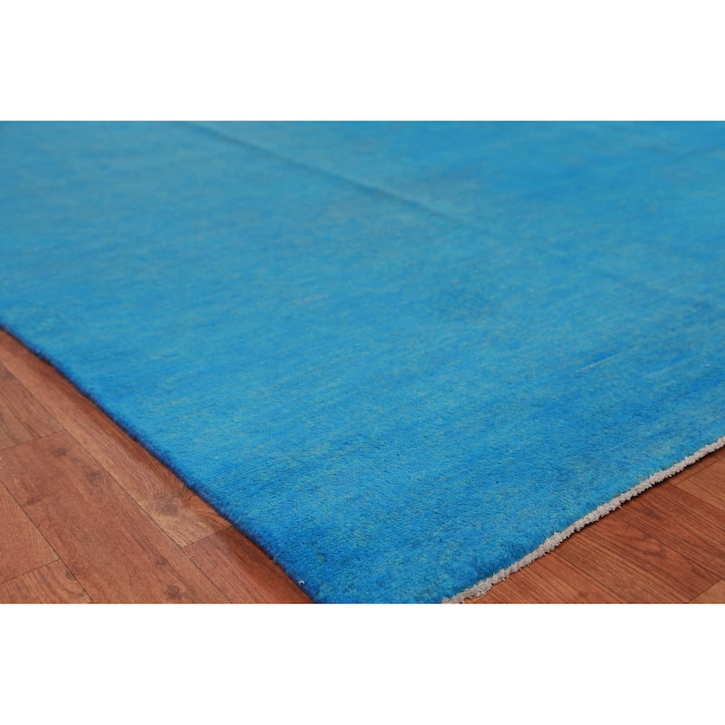 Hand Knotted Oriental 100% Wool Carpet Modern Solid Navy Blue & Blues Gabbeh Area Rug - 13' 9'' X 10' 1''