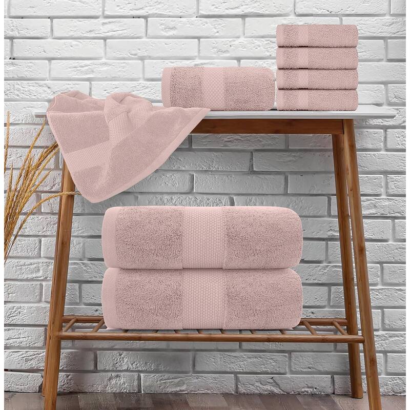 White Classic Luxury Cotton 8Pc Multi Size Towel Set [2 Bath Towels, 2 Hand Towels, 4 Washcloths]