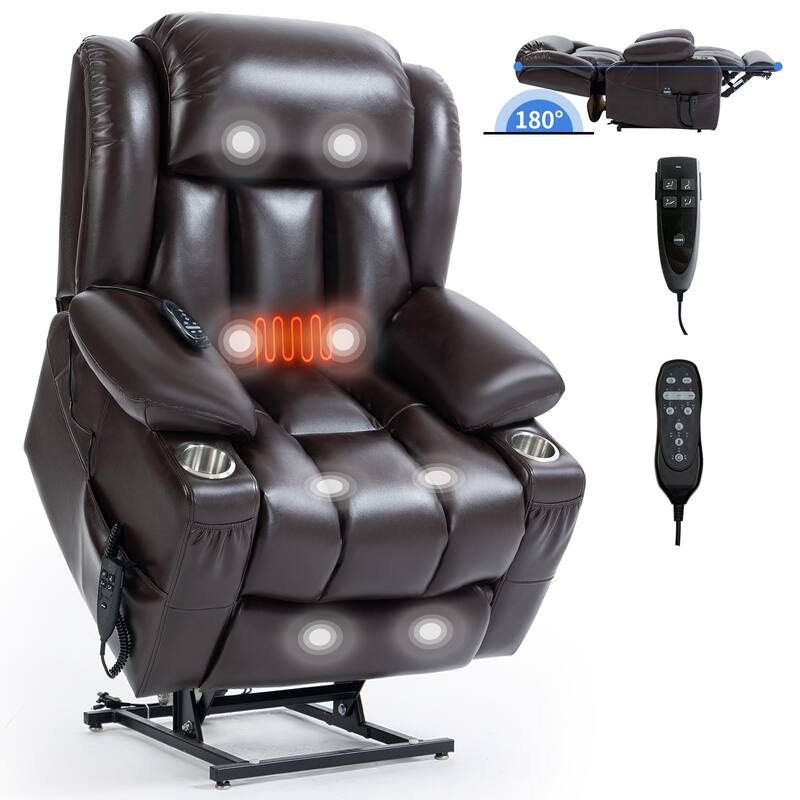 Oversized Faux Leather Power Lift Recliner with Massage & Heating