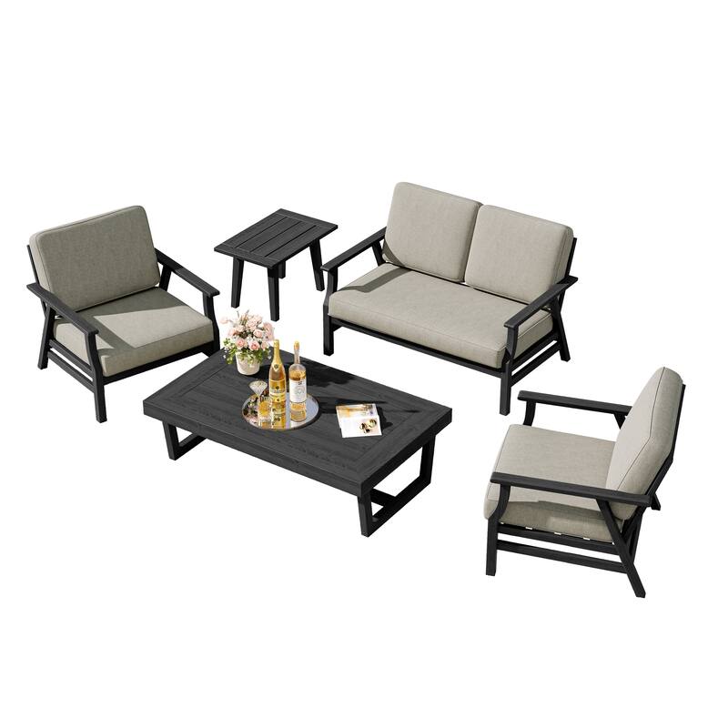 5-Piece Teak Outdoor Conversation Set with Tables.