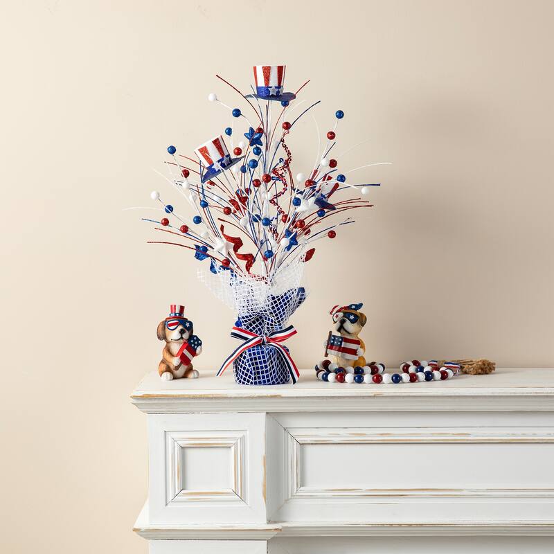 Glitzhome 20"H Patriotic July 4th Berry Stars Table Tree