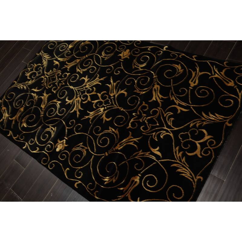 Wool & Silk Black Tibetan 4x6'2'' Hand Knotted Transitional Rug - 4' x 6' 2''