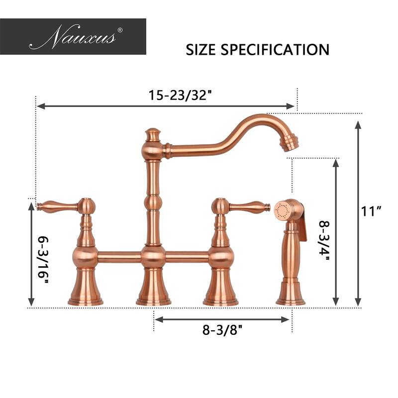 Two-Handles Bridge Kitchen Faucet with Side Sprayer