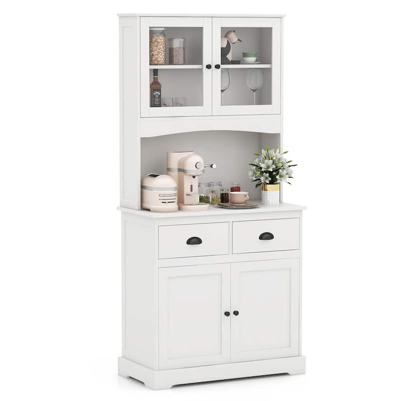67'' Storage Cabinet Closet Kitchen Pantry Cupboard Black/White - White