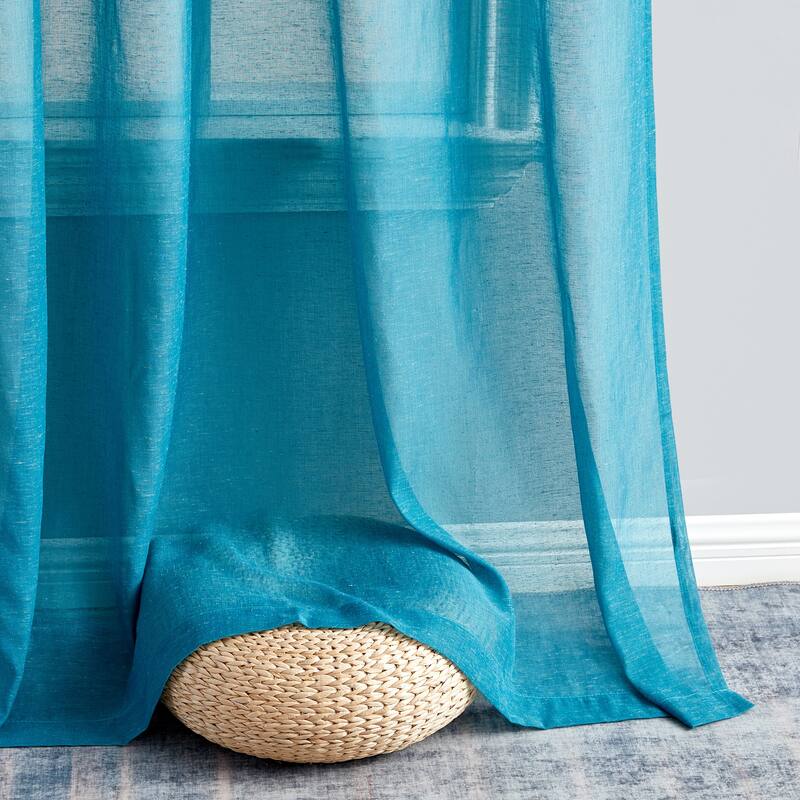 HLC.me Sierra Burlap Flax Linen Semi Sheer Light Filtering Transparent Window Grommet Thick Curtains Panels - Set of 2