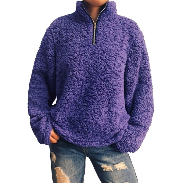 QZUnique Women Fleece Sweatshirt Casual Long Sleeve Pullovers Tops