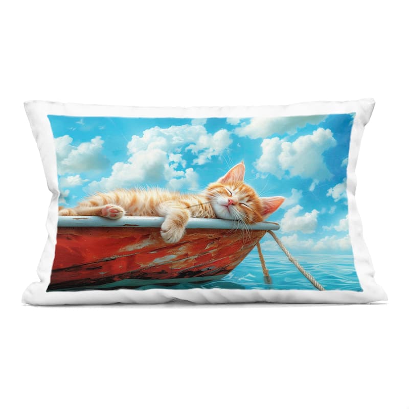 Stupell Sleeping Cat on Boat Decorative Printed Throw Pillow Design by Parable Visions - Accent - Polyester - Blue - Single
