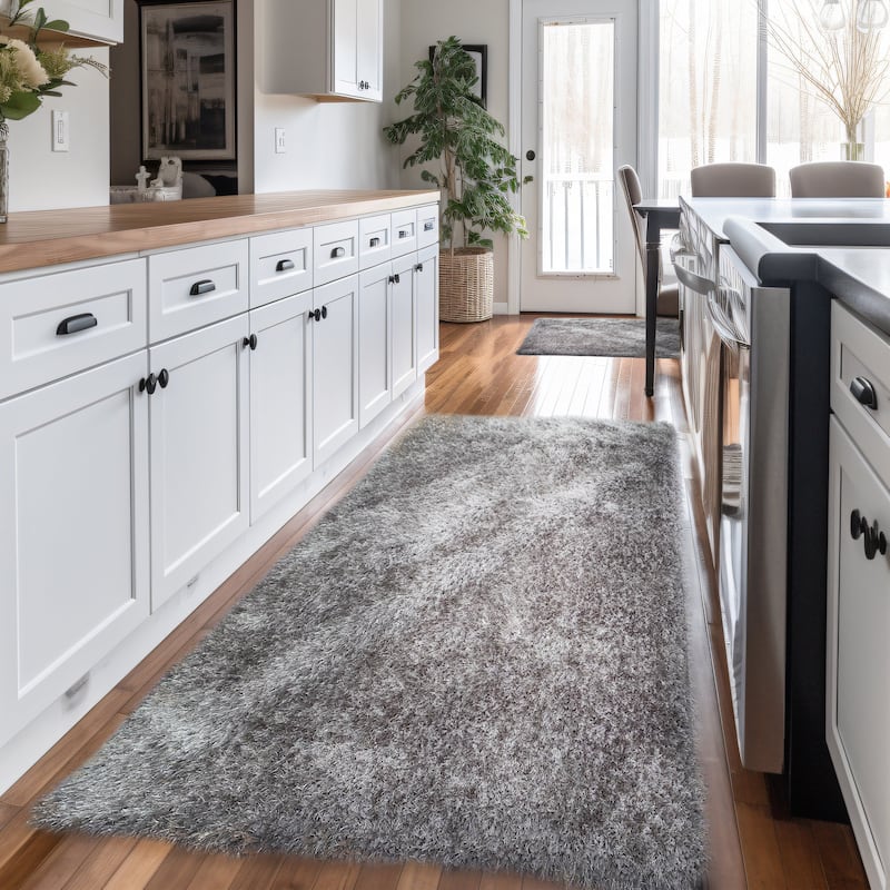 RugBerry Light Gray Shag Area Rug Shaggy Fluffy Soft Thick Pile - 2' x 6' Runner - Gray