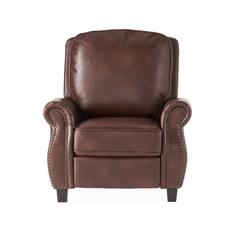 Pushback Recliner Chair, Faux Leather Armchair Push Back Recliner with Rivet Decoration Single Sofa Accent Chair - Brown