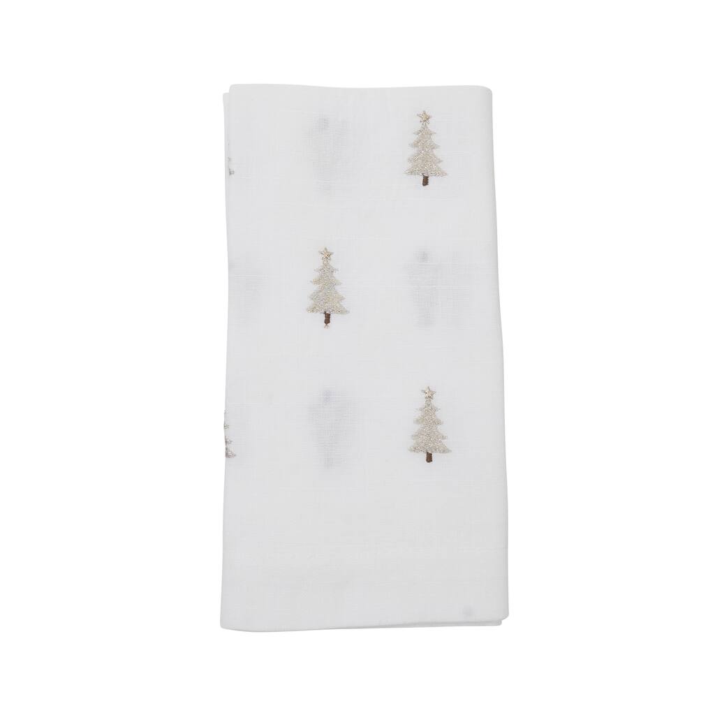 Embroidered Christmas Tree Napkins (Set of 4) - Scattered Holiday Tree Motif for Festive Tables, 20"x20"