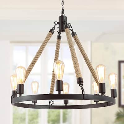 Farmhouse 8-Light Wagon Wheel Rustic Chandelier for Dining Living Room - 8-Light Wagon Wheel Chandelier