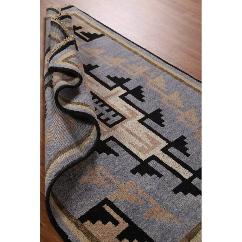 Hand Knotted Oriental 100% Wool Carpet Tribal Navy Blue & Blues Area Rug - 5' 10'' X 4' 0''