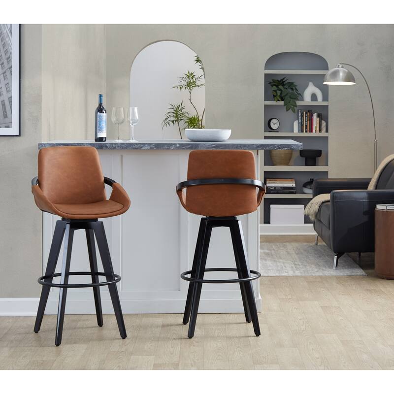 Porch & Den Pugo 30" Fixed-Height Bar Stool with Splayed Wood Legs (Set of 2)