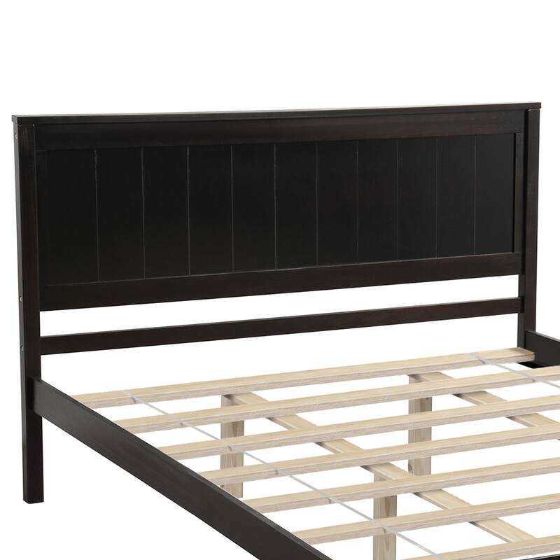 Classic Platform Bed Wood Bed with Headboard, Solid Wood Platform Bed Frame with Strong Slats Support/No Box Spring Needed